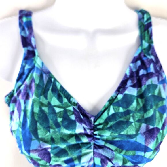 Vtg 90s/ Y2K Gabar Womens One Piece Swimsuit Ruched V Neck Abstract Unsized S/M - Picture 3 of 15